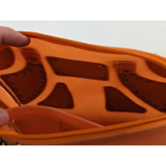 Besso Designer Leather Handbag Orange Purse Silver Stud ID Tag Style No. 2494 - Picture 10 of 10